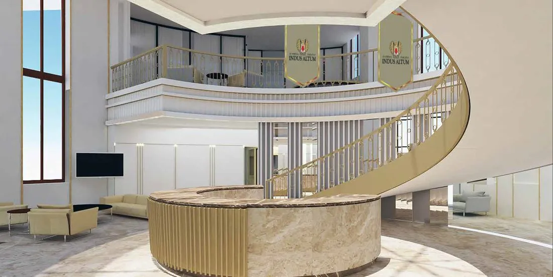 Aequs — Reception, 3D render (design visualization)